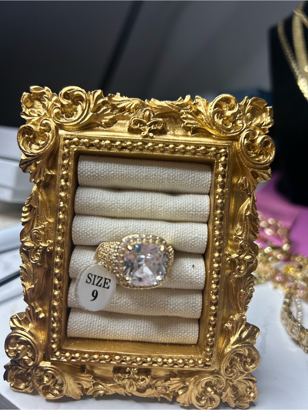 18k Gold-fill CZ Cocktail Ring - Size 9 non-tarnish